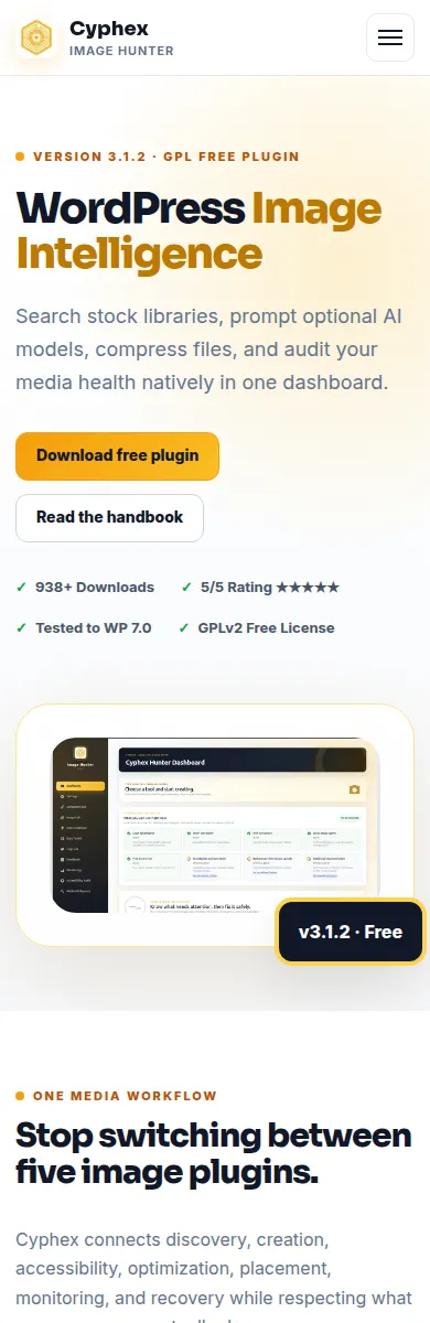 Cyphex Image Hunter mobile product page screenshot